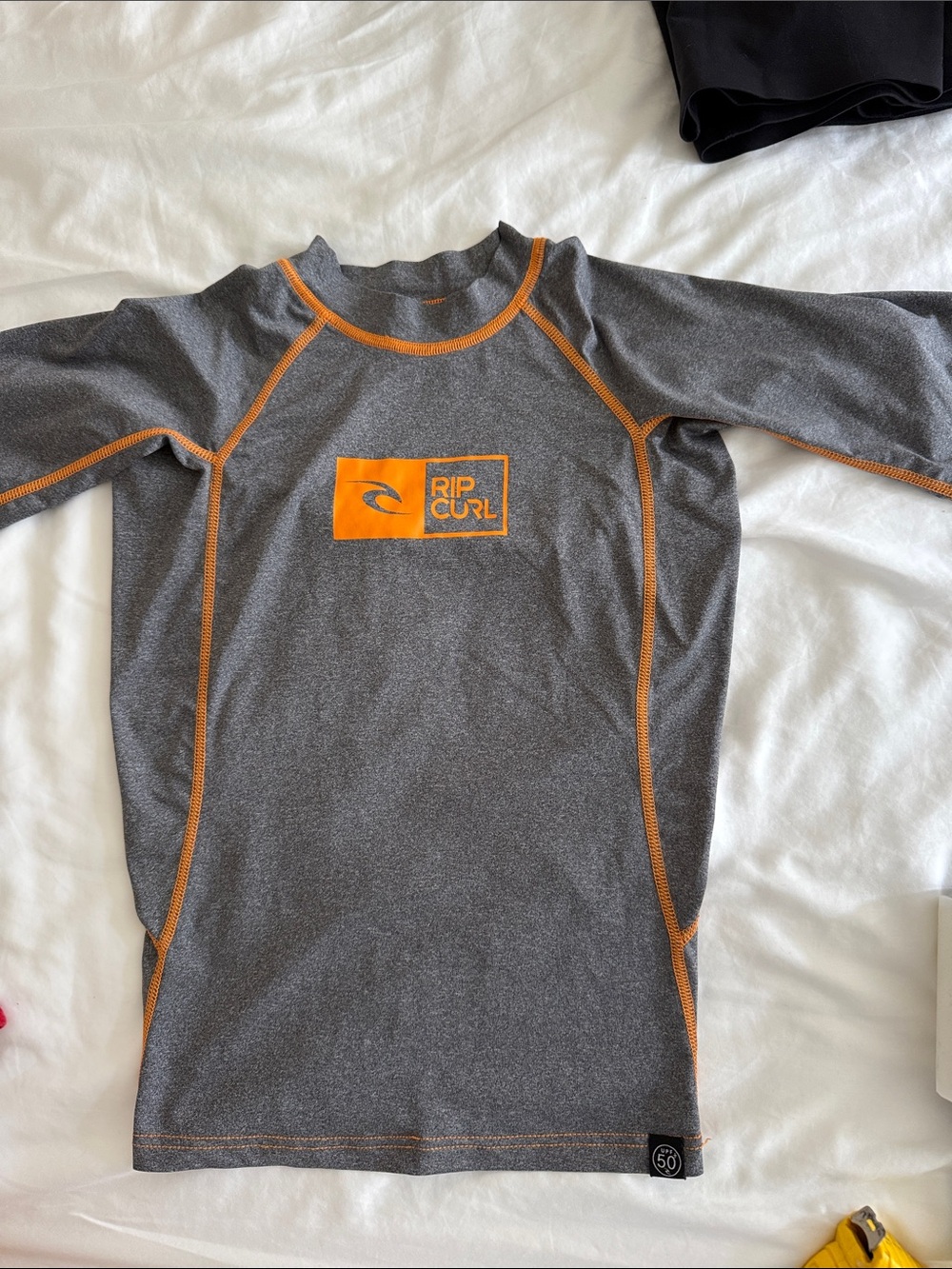 Rip Curl Gray with Orange Trim Stretch Rash Guard